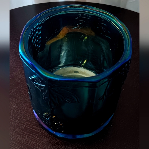 Indiana Glass Blue Carnival Iridescent Harvest Grape Canister Jar 5" Tall No Lid - Picture 3 of 7